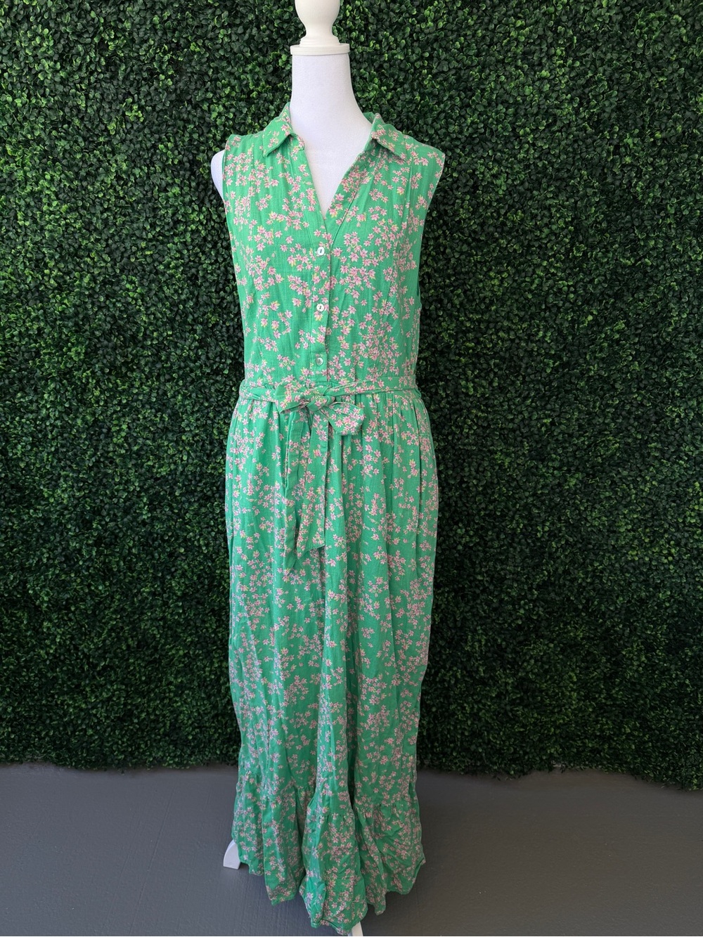 Draper James Green Dress with Pink Floral Trim - Picture 2 of 9